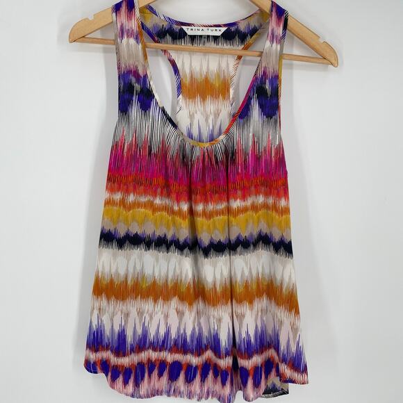 Trina Turk Tank Top Women’s Medium Silk Colorful Cruise Vacation Resortwear - Picture 1 of 7